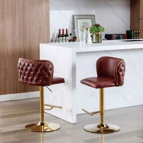 Counter Height Bar Stool Tufted Leather Swivel Burgundy - Furniture Home Direct