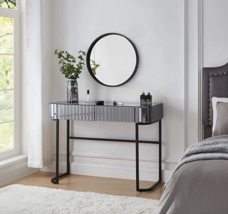 Mirrored Makeup Vanity Table With Stainless Steel Base And 2 Drawers - Furniture Home Direct