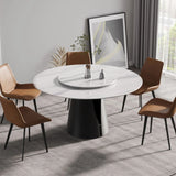 Modern Artificial Stone Round Carbon Steel Base Dining Table, Can Accommodate 6 People, Black Artificial Stone Turntable - Furniture Home Direct