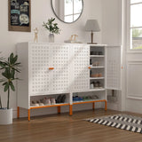 Grid Double Door Shoe Cabinet With Adjustable Compartments And Moisture-Proof Design In White Metal - Furniture Home Direct