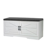 2 Tier Shoe Bench With Padded Seat, 2 Barn Doors And Adjustable Shelves, For Entryway And Living Room - White - Furniture Home Direct