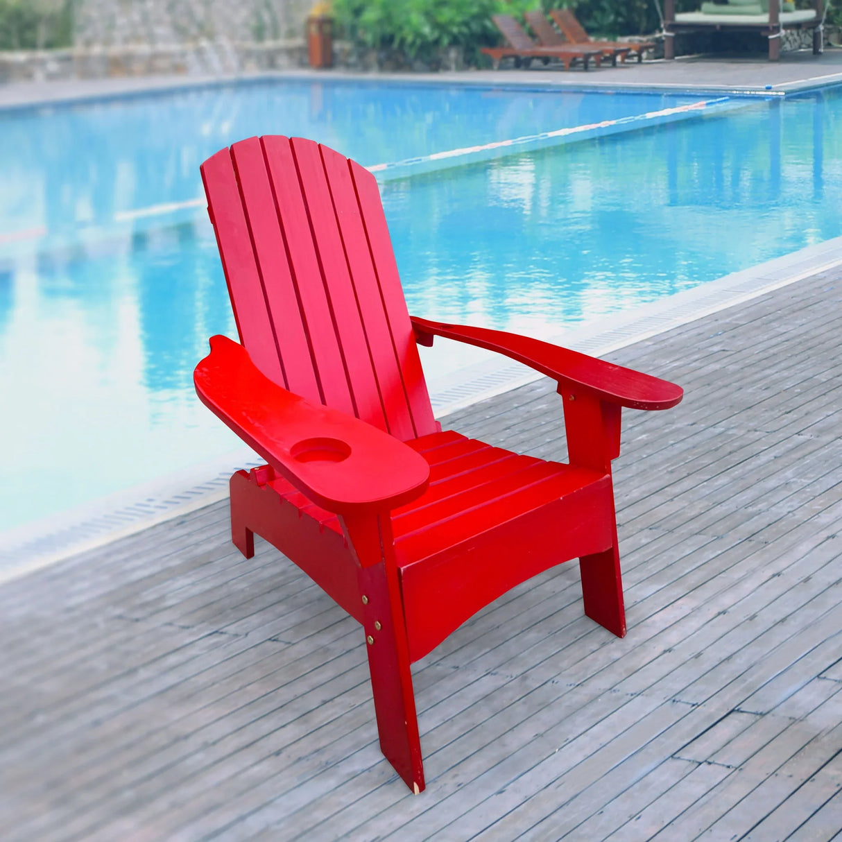 Outdoor Or Indoor Wood Adirondack Chair With An Hole To Hold Umbrella, On The Arm - Furniture Home Direct