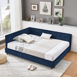 Mid-Century Storage Upholstered Tufted Bed Frame With Backrest And Armrests - Furniture Home Direct