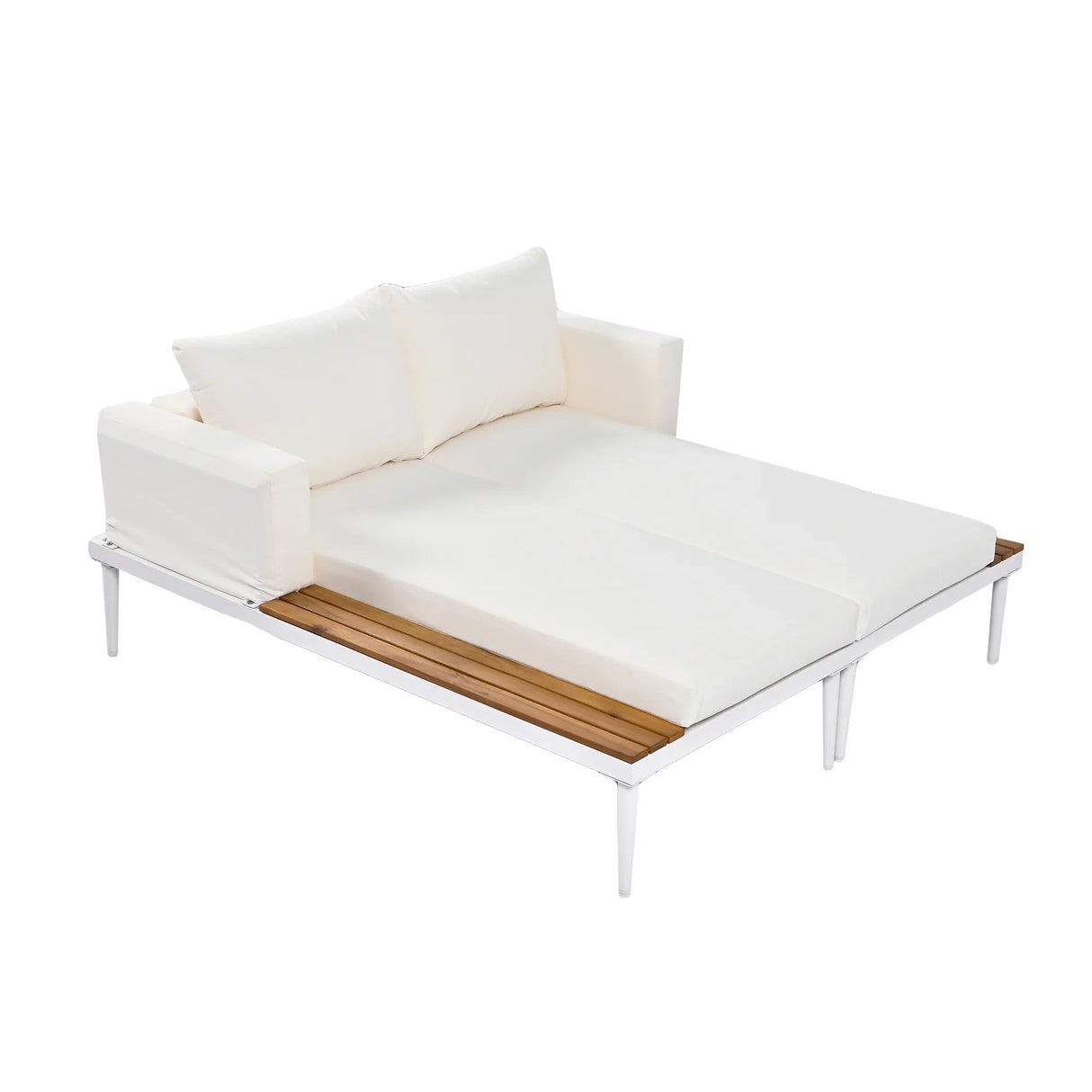 Outdoor Chaise Lounge Modern Cushions Wood Tray Beige - Furniture Home Direct