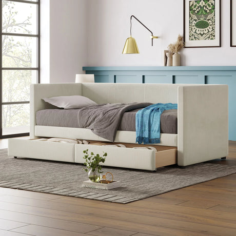 Corduroy Daybed With Two Drawers And Wood Slat - Furniture Home Direct