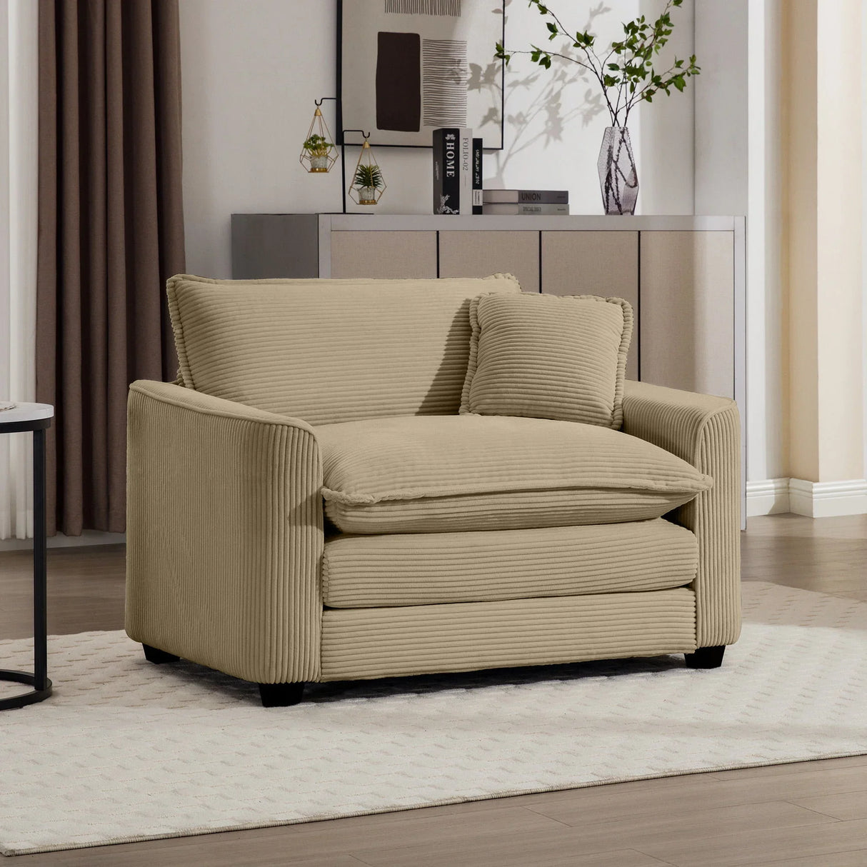 Modern Classic Corduroy Fabric Single Chair Deep Seat Sofa With Pillow - Furniture Home Direct