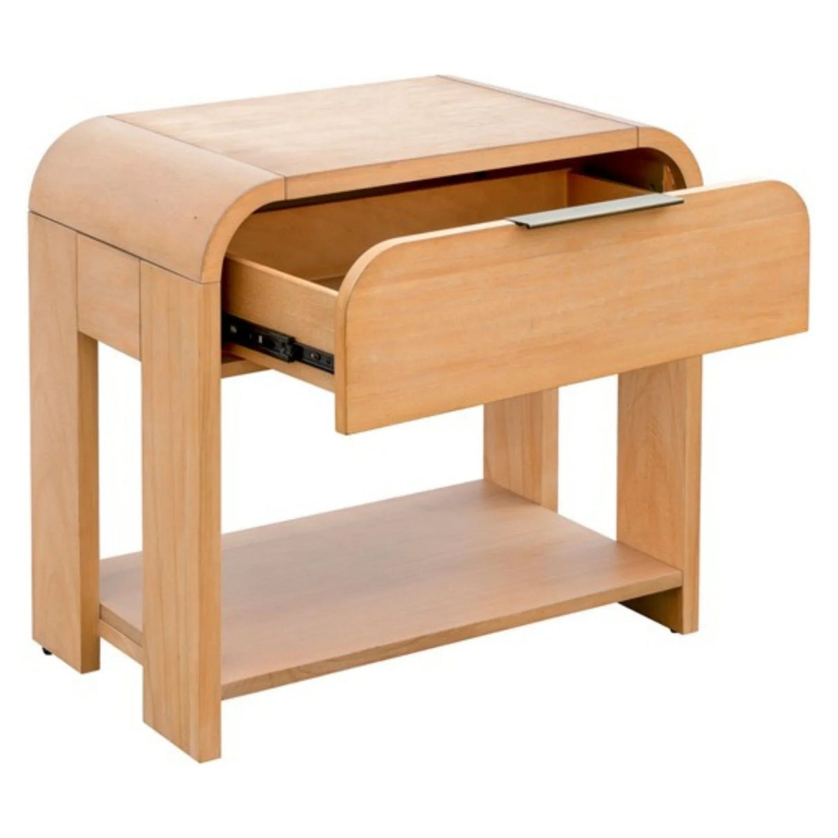 Modern 1 Drawer Waterfall Nightstand With Mid Century Design - Natural - Furniture Home Direct