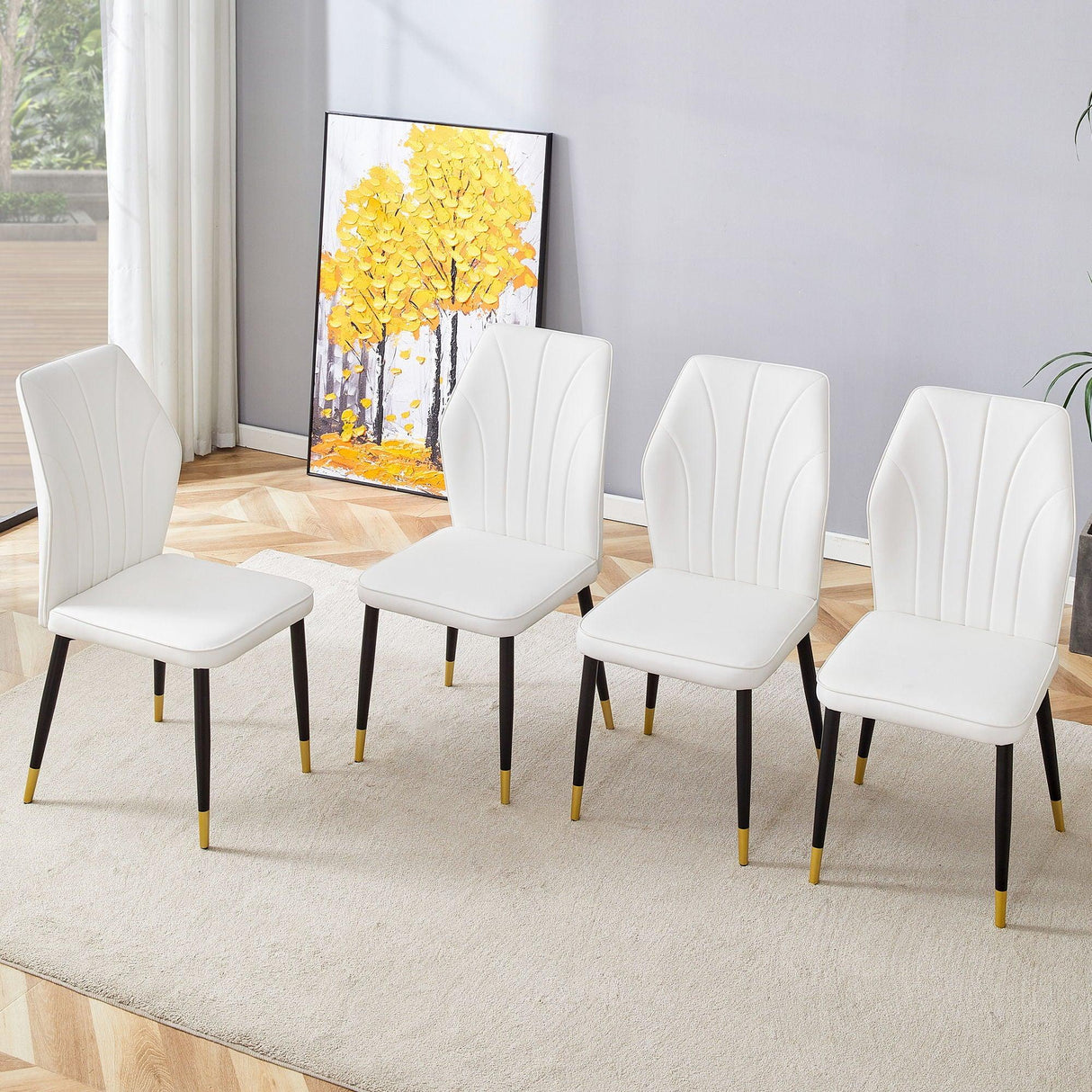 4 Modern Dining Chairs With Stylish Patterned Backrest And Metal Legs - Furniture Home Direct