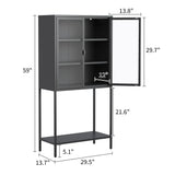 Heavy Duty Metal Storage Cabinet, Display Storage Cabinet With Glass Doors And 2 Adjustable Shelves, Tall Bookcase Modern Bookshelf Cabinet For Home Office, Living Room, Pantry - Furniture Home Direct