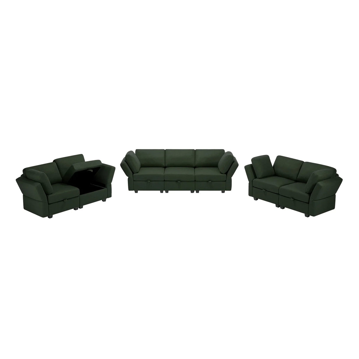 3 Piece Living Room Set With Storage including Sofa, Love Seat and Chair - Green - Furniture Home Direct