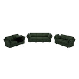 3 Piece Living Room Set With Storage including Sofa, Love Seat and Chair - Green - Furniture Home Direct