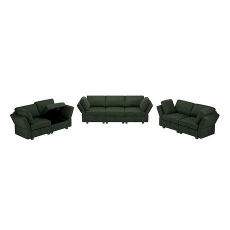 3 Piece Living Room Set With Storage including Sofa, Love Seat and Chair - Green - Furniture Home Direct