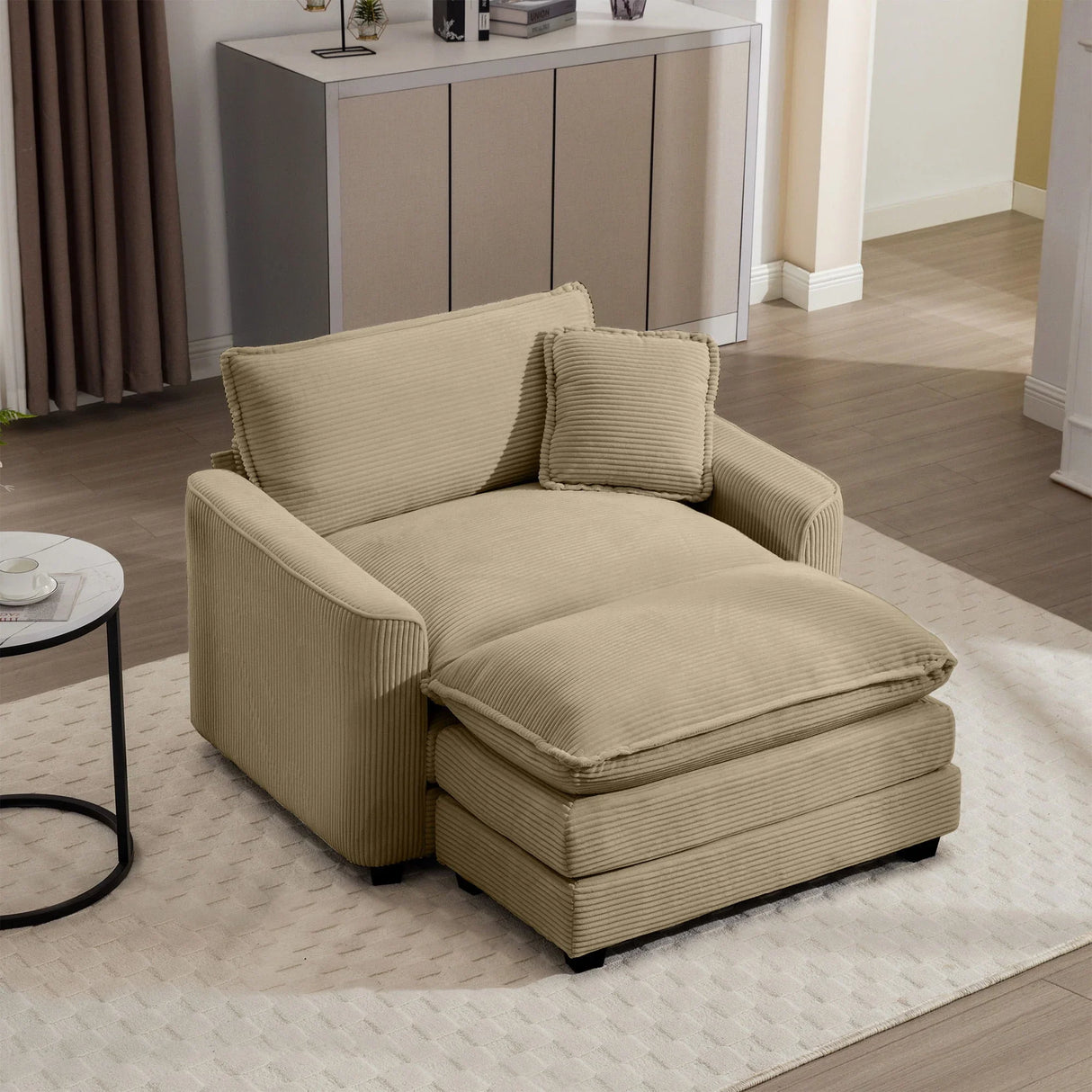 Classic Modern Comfortable Single Chair Deep Seat Sofa With Footstool - Furniture Home Direct