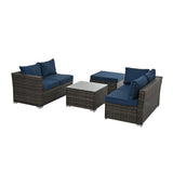 4 Piece Outdoor Sectional Set With Tempered Glass Coffee Table - Blue - Furniture Home Direct