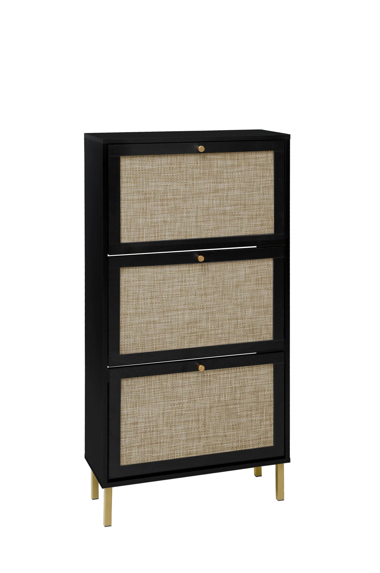 Rattan 3 Door Shoe Rack, Freestanding Modern Shoe Storage Cabinet, for Entryway - Furniture Home Direct