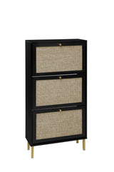 Rattan 3 Door Shoe Rack, Freestanding Modern Shoe Storage Cabinet, for Entryway - Furniture Home Direct