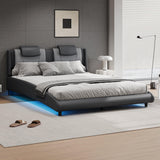 Platform Bed Faux Leather Upholstered LED Lighting Gray - Furniture Home Direct