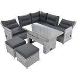 6 Piece Patio Set With An Adjustable Table, Recliners With Extendable Side Tables, And 2 Ottomans - Gray - Furniture Home Direct