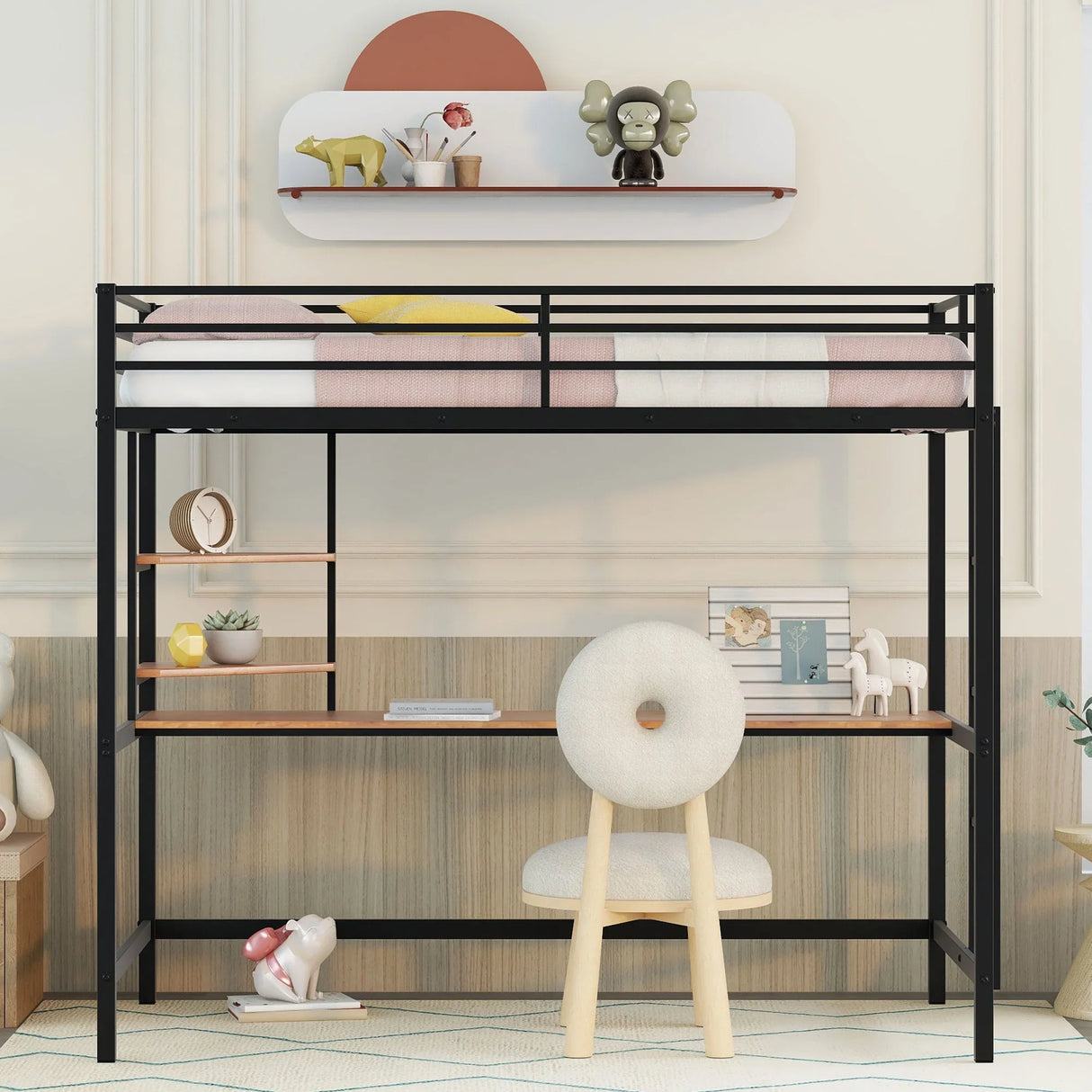 Twin Loft Bed With Desk And Shelve - Black - Furniture Home Direct