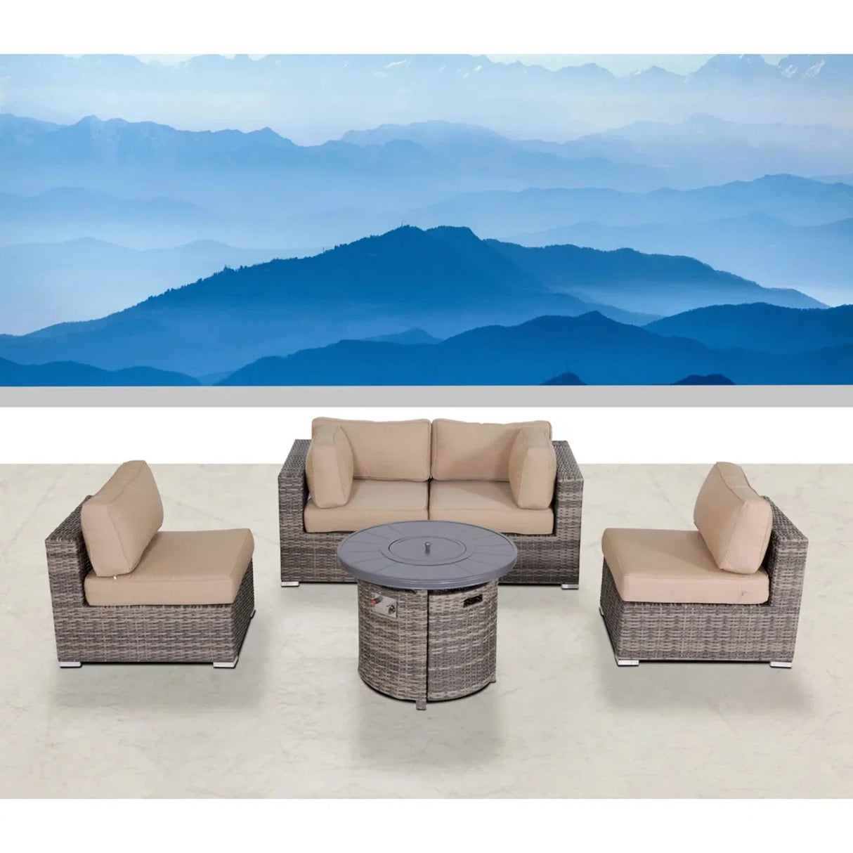 Wicker Outdoor Lounge Set With Cushions And Fire Pit - Furniture Home Direct