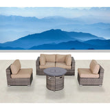 Wicker Outdoor Lounge Set With Cushions And Fire Pit - Furniture Home Direct