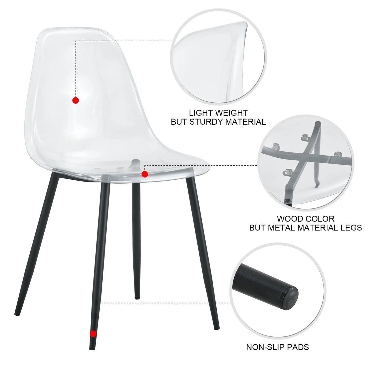 Dining Chairs Acrylic Modern Set 4 Pack Slim Clear - Furniture Home Direct