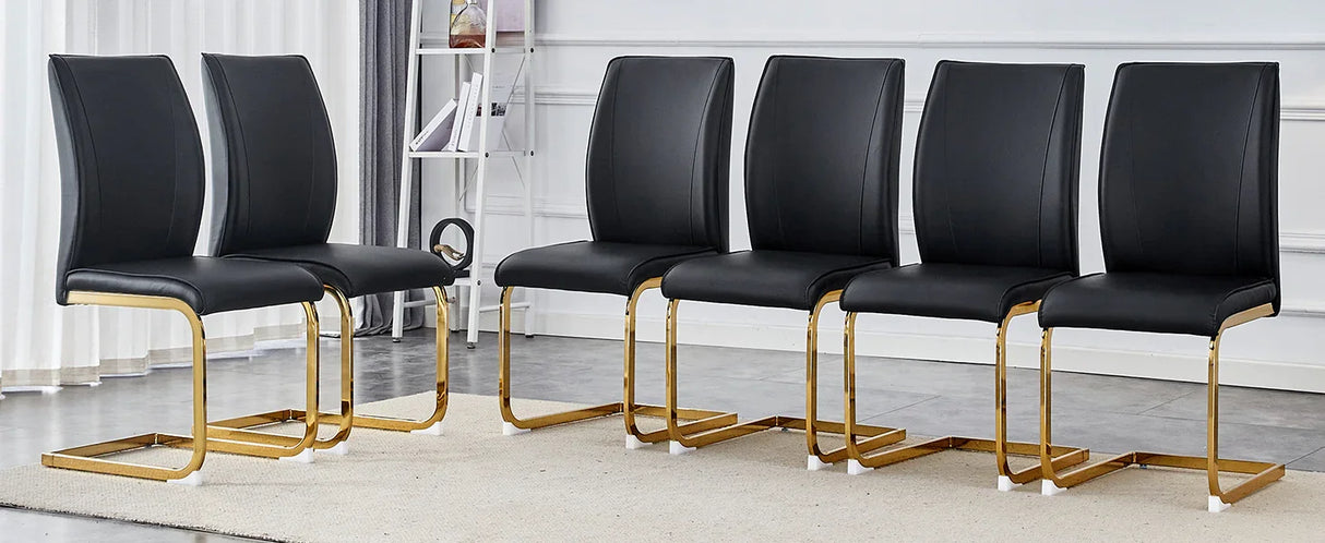 Dining Chair Set With Gold Frame PU Upholstery Black - Furniture Home Direct