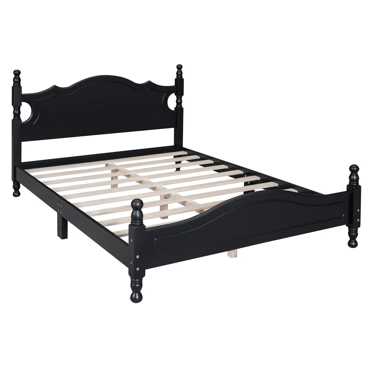 Platform Bed Full Size Wood Frame With Slat Support Black - Furniture Home Direct