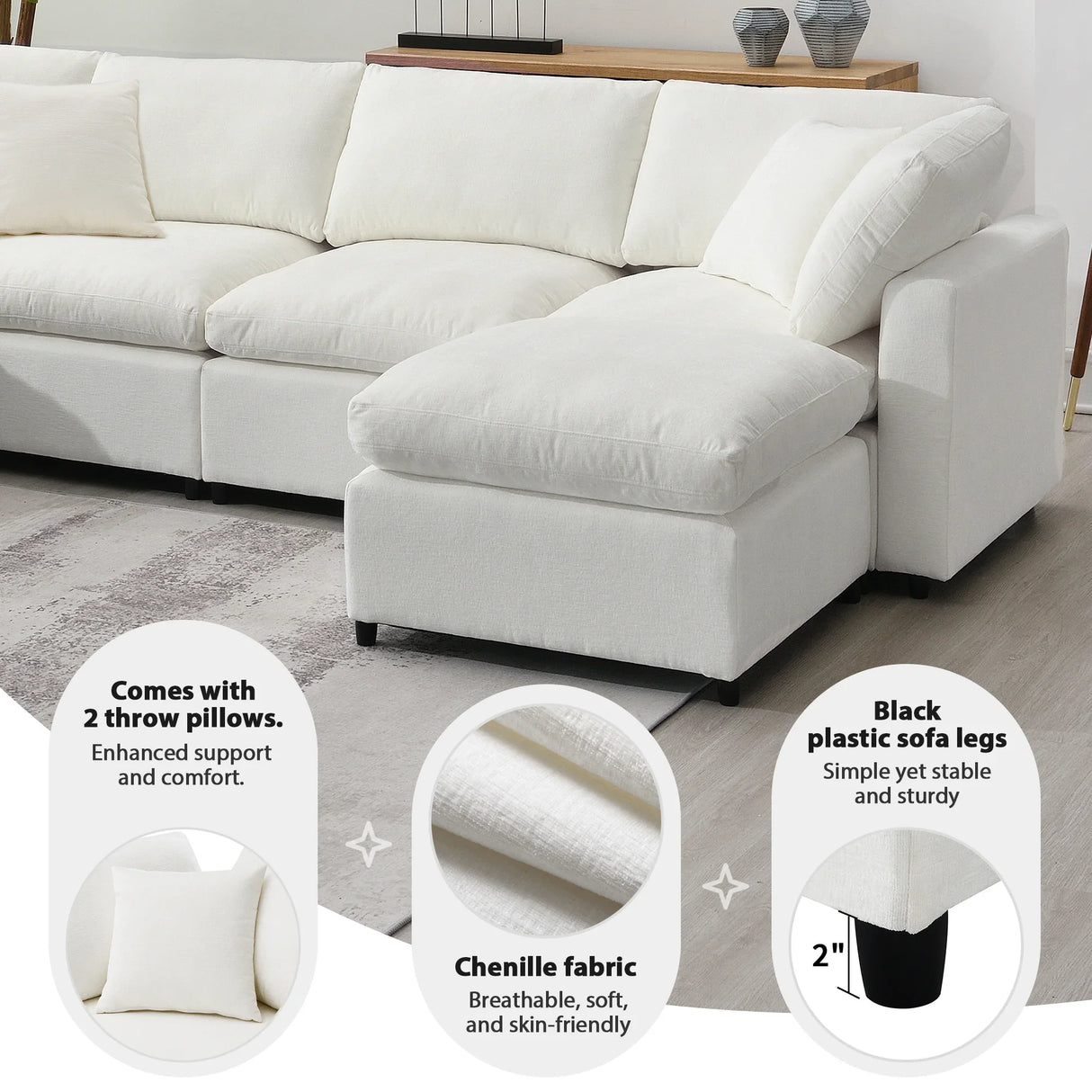 Modular Sectional Sofa With L Shaped Spacious Layout Beige - Furniture Home Direct