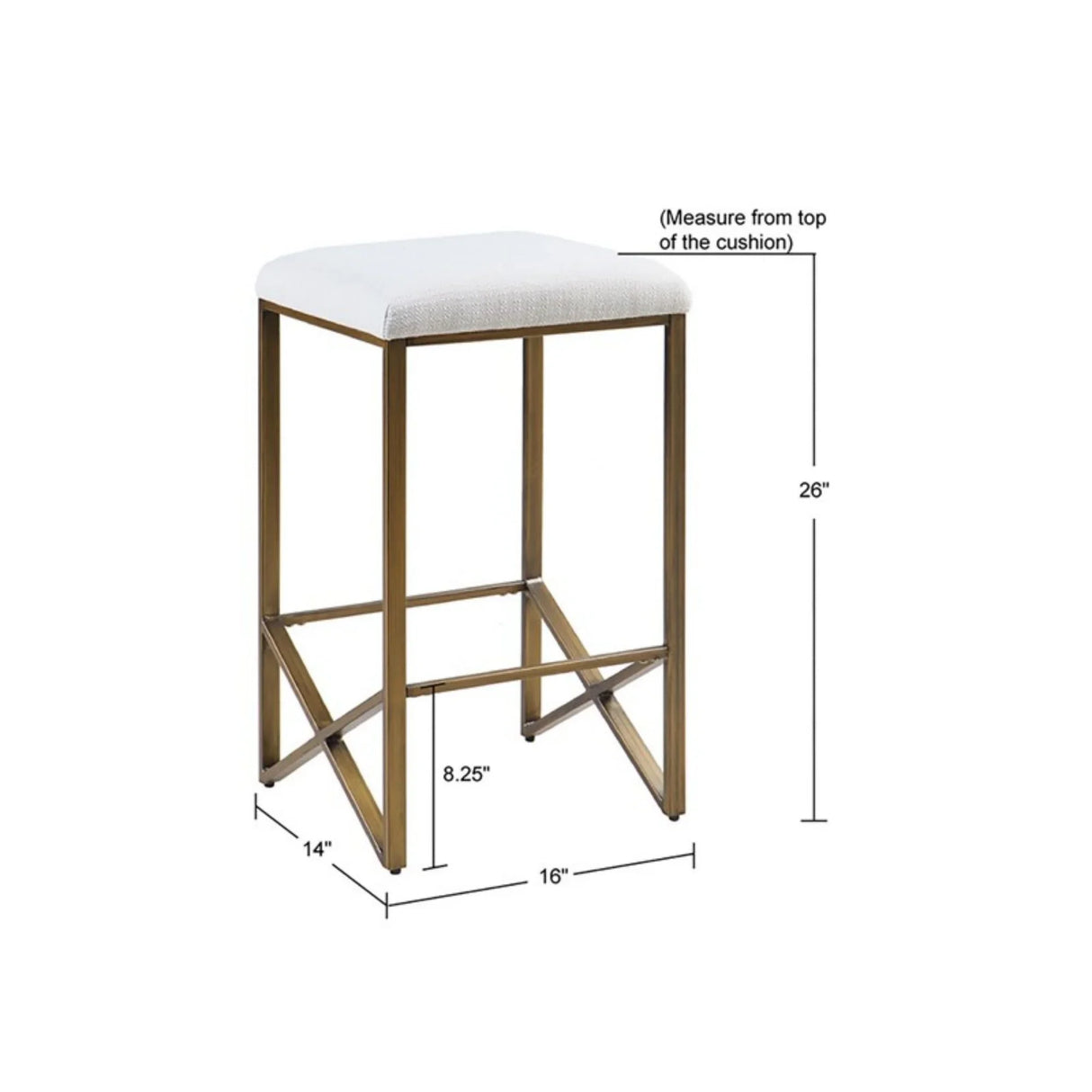 Backless Upholstered Counter Stool With Padded Seat - Ivory / Bronze - Furniture Home Direct