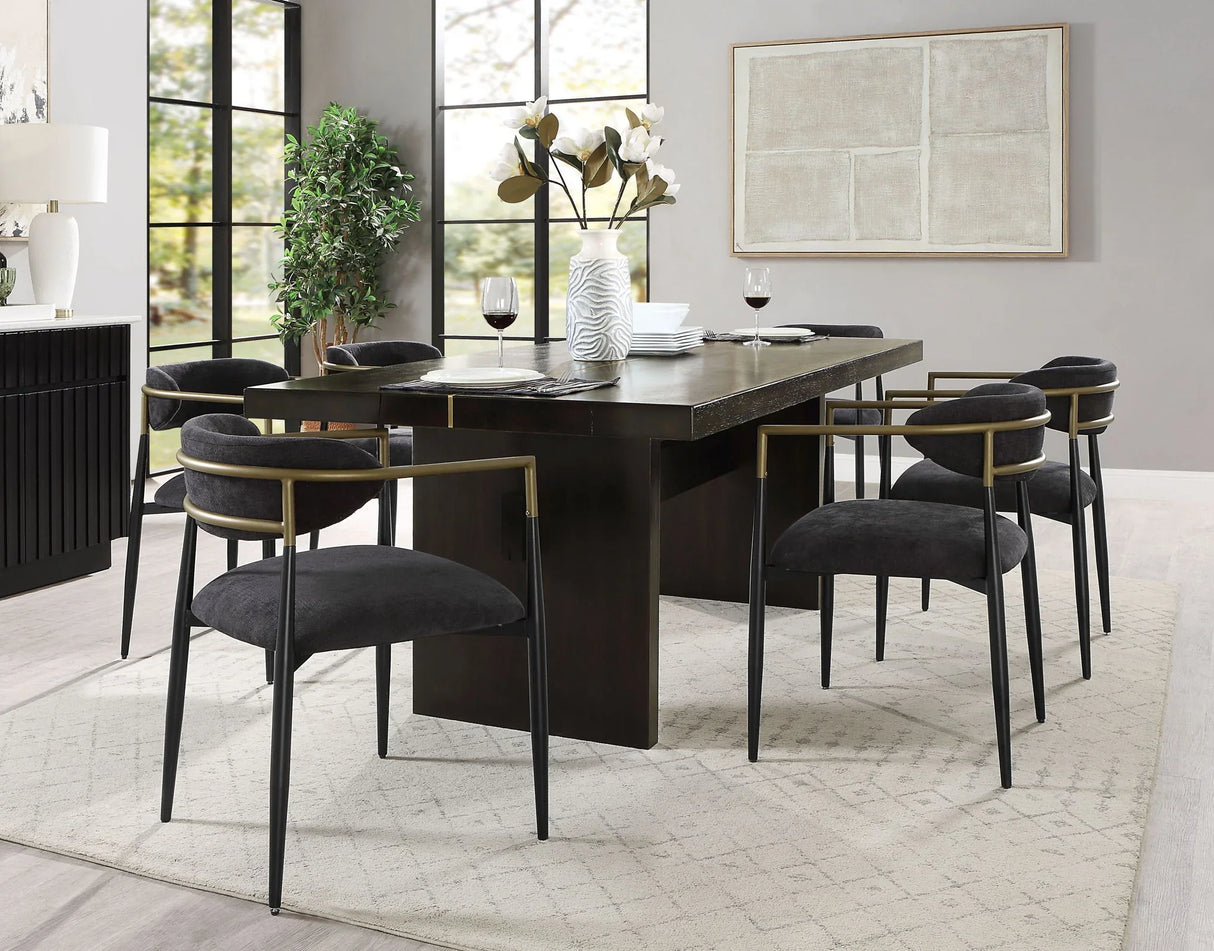 Jaramillo - 7 Pieces Dining Room Set - Gold / Rustic Espresso - Furniture Home Direct