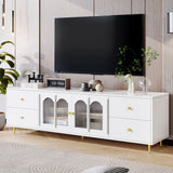 Modern TV Stand With Glass Door, 4 Drawers And 2 Cabinets - Furniture Home Direct