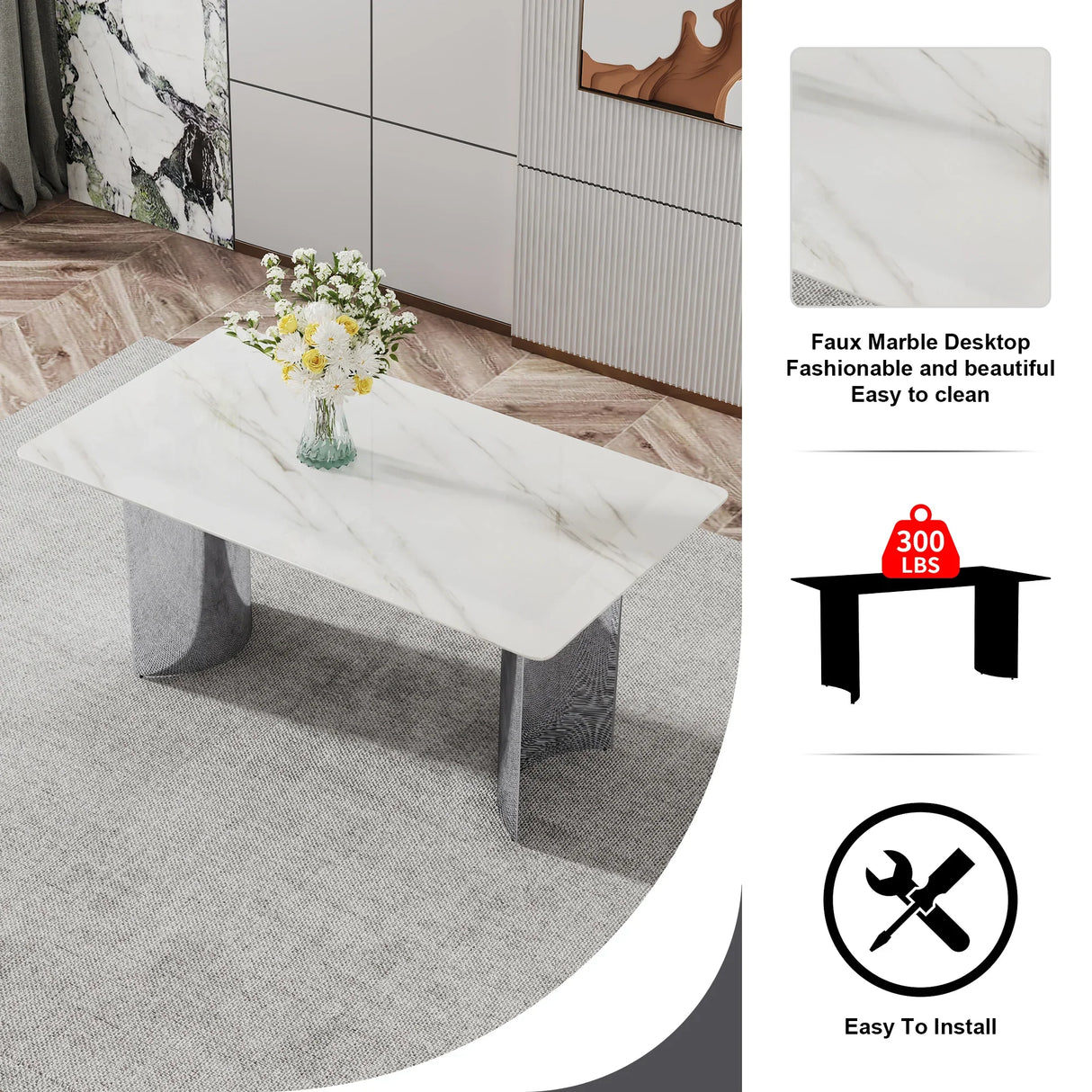 Dining Set 7 Piece Marble Top Table And Chairs White - Furniture Home Direct