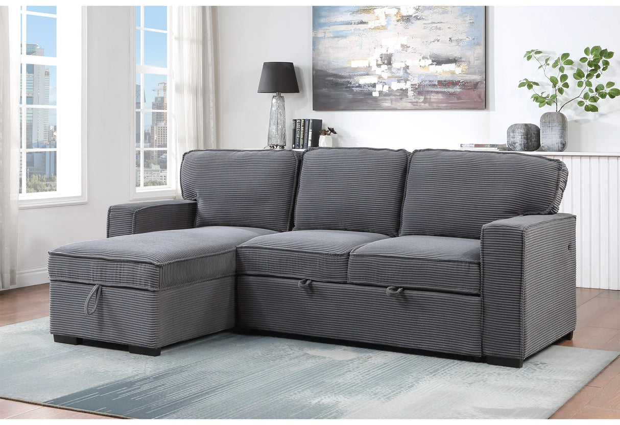 Sleeper Sectional Sofa With Chaise Corded Fabric Dark Gray - Furniture Home Direct