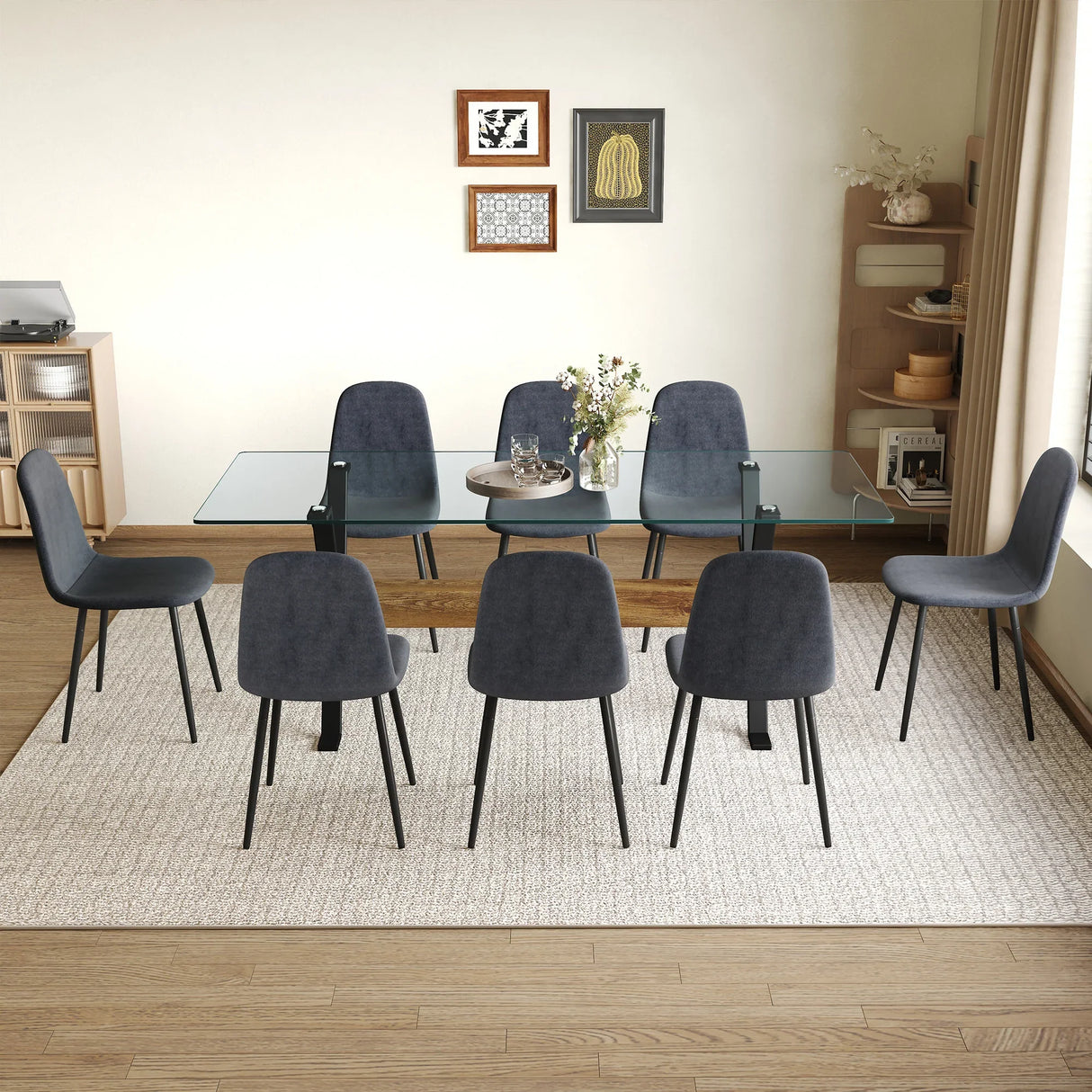 Dining Set Glass Table with Dark Gray Chairs Charcoal - Furniture Home Direct