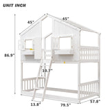 House Bunk Bed With Roof, Window, Window Box, Door, With Safety Guardrails And Ladder - Furniture Home Direct