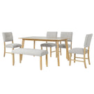 Rustic Farmhouse Dining Room Rectangular Table With 4 Upholstered Chairs And Bench - Furniture Home Direct