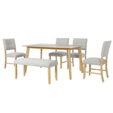 Rustic Farmhouse Dining Room Rectangular Table With 4 Upholstered Chairs And Bench - Furniture Home Direct
