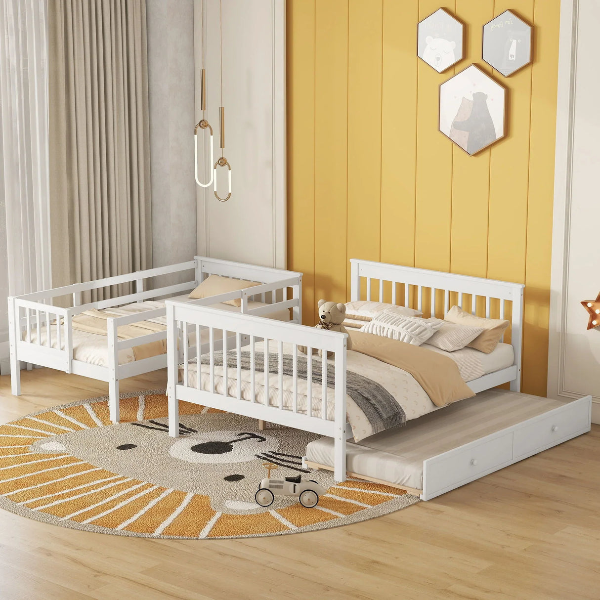 Bunk Bed With Twin Size Trundle, Storage And Guard Rail For Bedroom - Furniture Home Direct