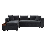 Modern L Shaped Sectional Sofa With Chenille Upholstery And Wooden Storage - Furniture Home Direct