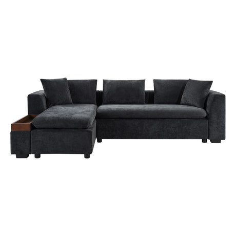 Modern L Shaped Sectional Sofa With Chenille Upholstery And Wooden Storage - Furniture Home Direct