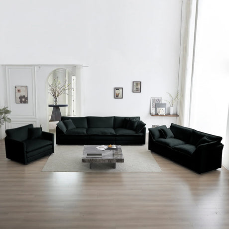 Modern Chenille 3 Piece Living Room Set - Black - Furniture Home Direct