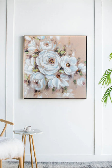 Square Framed Wall Art Flower Canvas Print, Home Decor For Living Room Kitchen Foyer Office - Multicolor - Furniture Home Direct