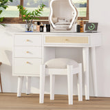 Vanity Desk Bohemian Retro Wood Makeup Station White - Furniture Home Direct