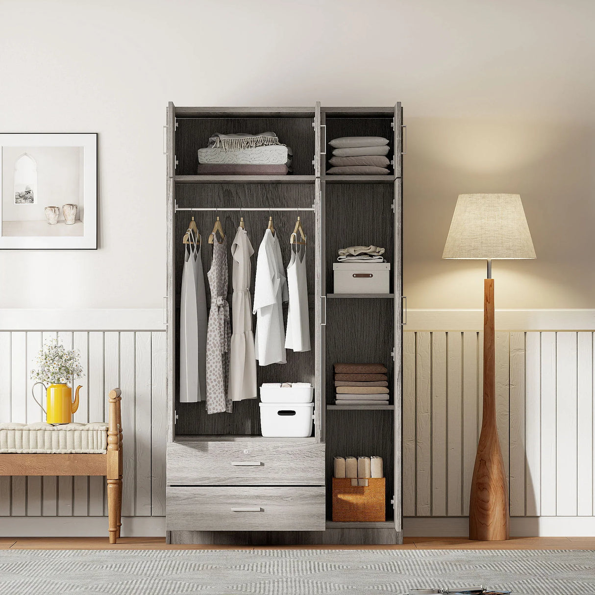 Modern 3 Door Mirror Wardrobe With 2 Drawers And Top Cabinet - Furniture Home Direct