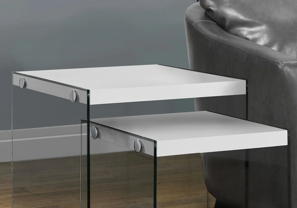 Accent Nesting Table Clear Tempered Glass For Living Room (Set of 2) - Furniture Home Direct