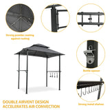 Outdoor Grill Gazebo With Double Tier Soft Top Canopy, Steel Frame, Bar Counters & Hook - Furniture Home Direct