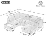 U-Shaped Sectional Modular Sofa With A Movable Ottoman, A Coffee Table With Hidden Charging Devices For Living Room - Furniture Home Direct