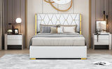 Full Size Upholstered Platform Bed Metal Strips Off White - Furniture Home Direct