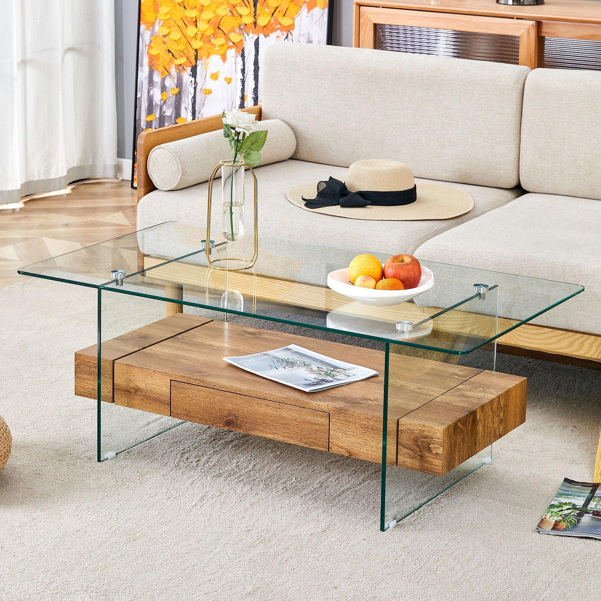 Modern 2 Tier Square Coffee Table, Elegant Marble Pattern - Furniture Home Direct